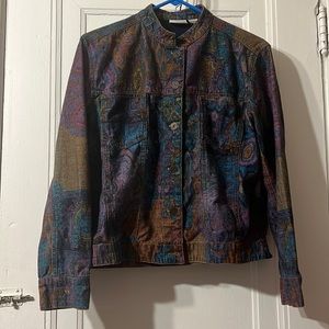 Chico’s women’s colorful graphic denim Jacket Sz 1